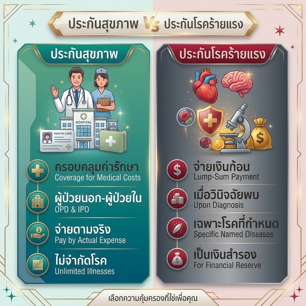 เปรียบเทียบประกันสุขภาพกับประกันโรคร้ายแรง